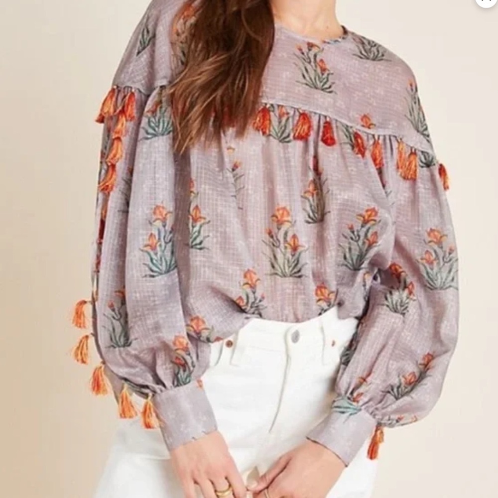 SACHIN + BABI Acacia Floral Tasseled Sheer Boho Blouse